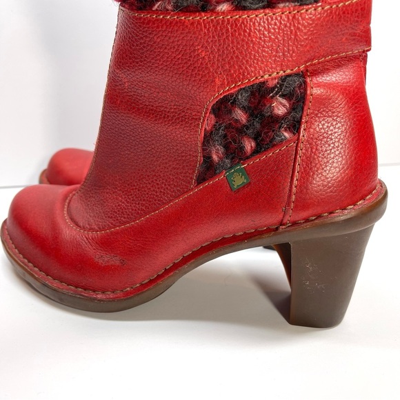 El Naturalista Women’s Red Leather Heeled Knit Boots Size EU 37 US 6.5 - Picture 6 of 12